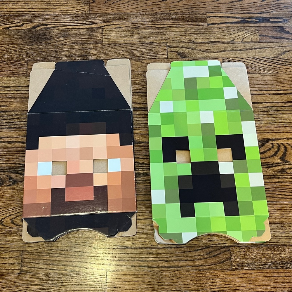 Kids Pixel Minecraft-Inspired Creeper and Steve Costume Masks - Green & Brown